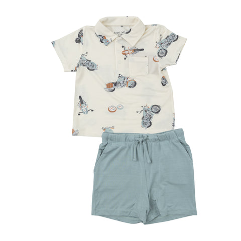 Angel Dear Polo Shirt & Short Set - Vintage Motorcycle - Let Them Be Little, A Baby & Children's Clothing Boutique