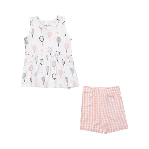 Angel Dear Peplum Tank Top & Biker Short Set - Mini Gingham Pink - Let Them Be Little, A Baby & Children's Clothing Boutique