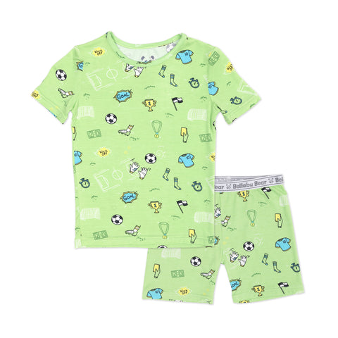 Bellabu Bear 2 piece Short Sleeve w/ Shorts PJ Set - Soccer - Let Them Be Little, A Baby & Children's Clothing Boutique