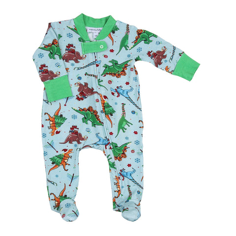Magnolia Baby Bamboo Blend Printed Zipper Footie - Dino Christmas - Let Them Be Little, A Baby & Children's Clothing Boutique