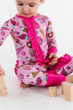Kiki + Lulu Ruffled Zip Romper w/ Convertible Foot - Baseball (Pink) - Let Them Be Little, A Baby & Children's Clothing Boutique