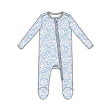 Angel Dear 2 Way Zipper Ruffle Back Footie - Blue Calico - Let Them Be Little, A Baby & Children's Clothing Boutique
