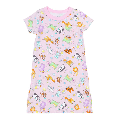 Magnolia Baby Short Sleeve Night Dress - Cake, Presents, Party! Pink - Let Them Be Little, A Baby & Children's Clothing Boutique