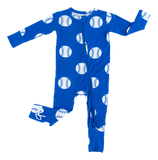 Birdie Bean Zip Romper w/ Convertible Foot - Baseball Blue - Let Them Be Little, A Baby & Children's Clothing Boutique