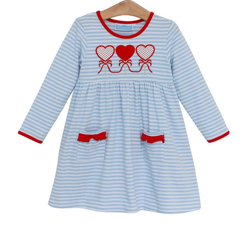 Trotter Street Kids Long Sleeve Pocket Applique Dress - Heart Lollipop - Let Them Be Little, A Baby & Children's Clothing Boutique