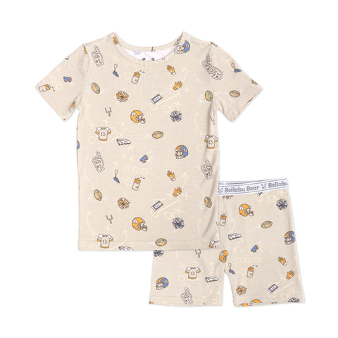 Bellabu Bear 2 piece Short Sleeve w/ Shorts PJ Set - Football - Let Them Be Little, A Baby & Children's Clothing Boutique