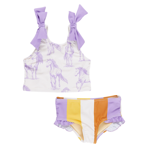 Pink Chicken Shelly Tankini - Lavender Horses