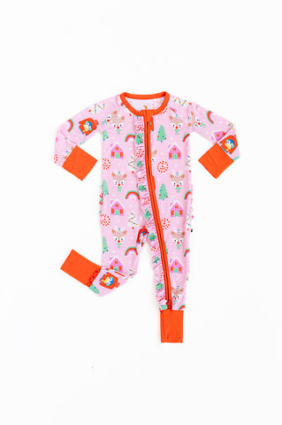 Kiki + Lulu Ruffle Zip Romper w/ Convertible Foot - On Christmas We Wear Pink - Let Them Be Little, A Baby & Children's Clothing Boutique