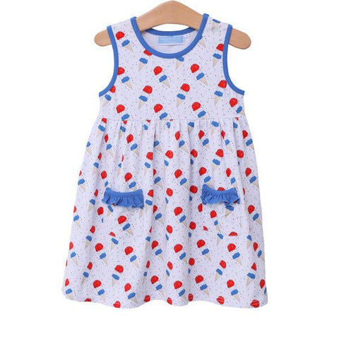 Trotter Street Kids Sleeveless Pocket Dress - Patriotic Ice Cream - Let Them Be Little, A Baby & Children's Clothing Boutique
