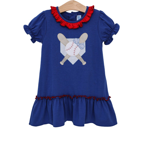 Trotter Street Kids Short Sleeve Applique Dress - Homerun - Let Them Be Little, A Baby & Children's Clothing Boutique
