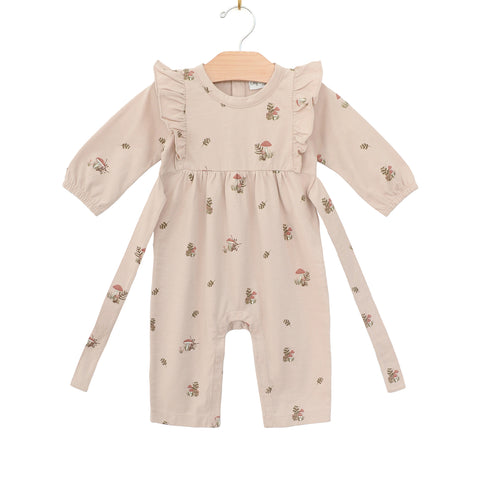 City Mouse Flutter Sleeve Long Leg Romper - Blush Mushrooms - Let Them Be Little, A Baby & Children's Clothing Boutique
