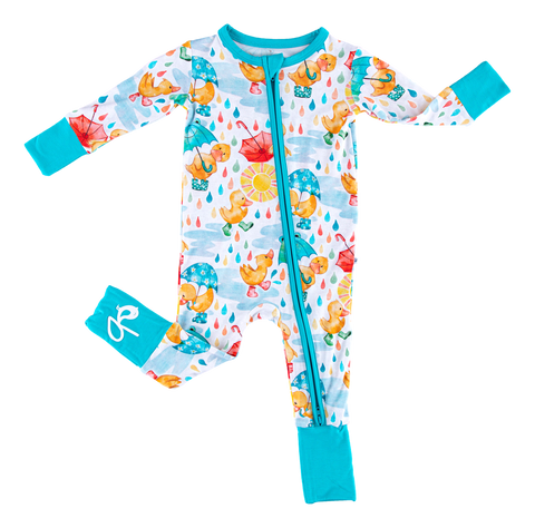 Birdie Bean Zip Romper w/ Convertible Foot - Puddles - Let Them Be Little, A Baby & Children's Clothing Boutique