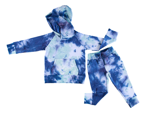 Birdie Bean Hooded Jogger Set - Tie Dye Navy / Aruba - Let Them Be Little, A Baby & Children's Clothing Boutique
