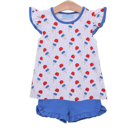 Trotter Street Kids Ruffle Sleeve Shorts Set - Patriotic Ice Cream - Let Them Be Little, A Baby & Children's Clothing Boutique