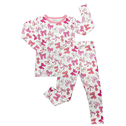 Macaron + Me Long Sleeve Toddler PJ Set - Pink Bows