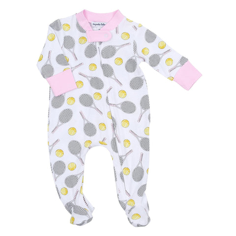 Magnolia Baby Bamboo Printed Zipper Footie - Tennis Anyone? Pink - Let Them Be Little, A Baby & Children's Clothing Boutique