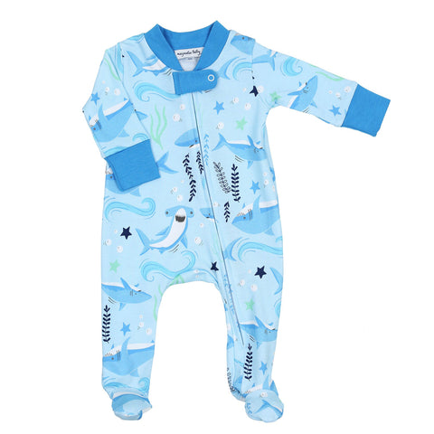 Magnolia Baby Printed Zipper Footie - Shark! - Let Them Be Little, A Baby & Children's Clothing Boutique