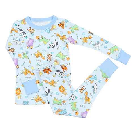 Magnolia Baby Long Sleeve PJ Set - Cake, Presents, Party! Light Blue - Let Them Be Little, A Baby & Children's Clothing Boutique