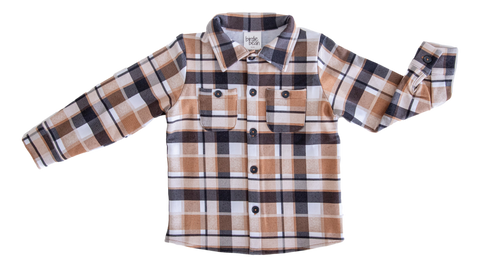 Birdie Bean Long Sleeve Plaid Shacket - Black & Tan - Let Them Be Little, A Baby & Children's Clothing Boutique