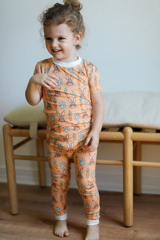 Southern Slumber Bamboo Pajama Set - Orange Bunny - Let Them Be Little, A Baby & Children's Clothing Boutique