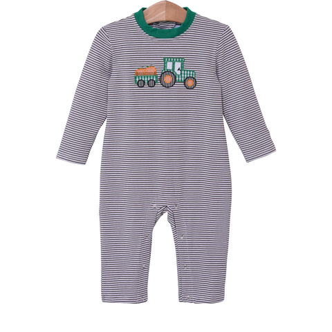 Trotter Street Kids Long Sleeve Applique Romper - Tractor Pumpkin - Let Them Be Little, A Baby & Children's Clothing Boutique