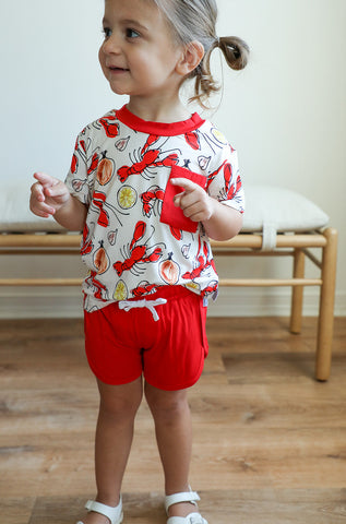 Southern Slumber Short Sleeve Varsity Shorts Set - Crawfish - Let Them Be Little, A Baby & Children's Clothing Boutique
