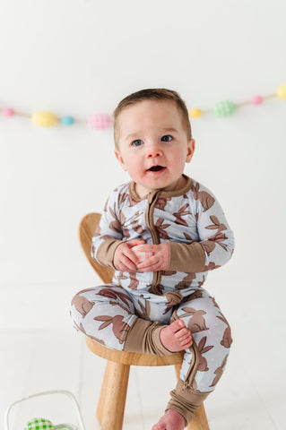 Kiki + Lulu Zip Romper w/ Convertible Foot - Somebunny Loves Chocolate - Let Them Be Little, A Baby & Children's Clothing Boutique