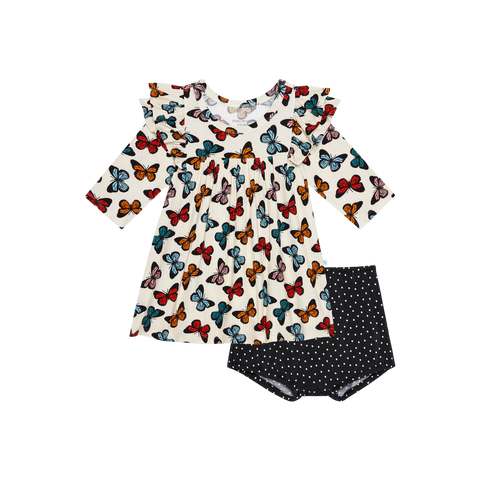 Posh Peanut 3/4 Sleeve Flutter Dress Bummie Set - Larisa (Ribbed) - Let Them Be Little, A Baby & Children's Clothing Boutique