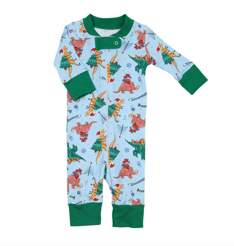 Magnolia Baby Zipped Bamboo Blend PJ Romper - Dino Christmas - Let Them Be Little, A Baby & Children's Clothing Boutique