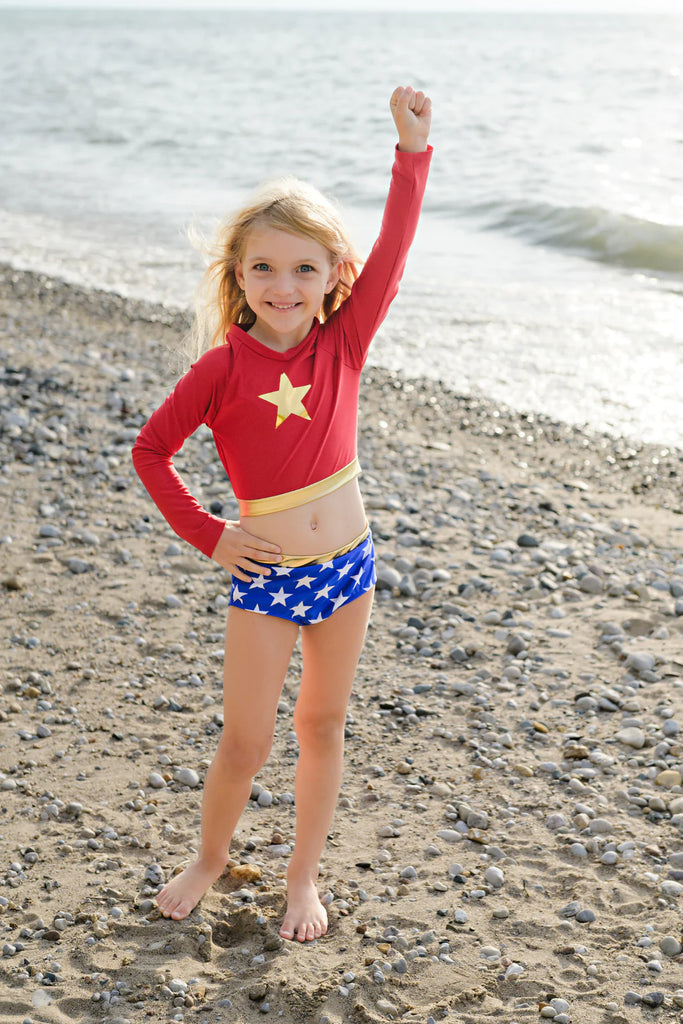 Great Pretenders 2 Piece Superhero Swimsuit Wonder Girl Let Them Be Little A Baby Children s Clothing Boutique