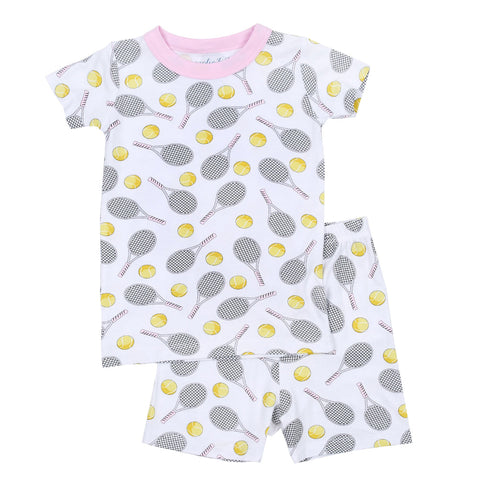 Magnolia Baby Bamboo Short Sleeve w/ shorts PJ Set - Tennis Anyone? Pink - Let Them Be Little, A Baby & Children's Clothing Boutique