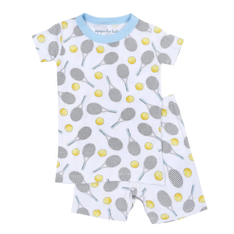 Magnolia Baby Bamboo Short Sleeve w/ shorts PJ Set - Tennis Anyone? Blue - Let Them Be Little, A Baby & Children's Clothing Boutique