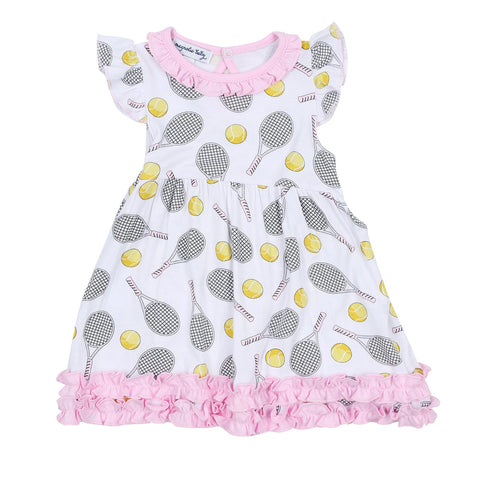 Magnolia Baby Bamboo Printed Flutter Sleeve Toddler Dress - Tennis Anyone? Pink - Let Them Be Little, A Baby & Children's Clothing Boutique