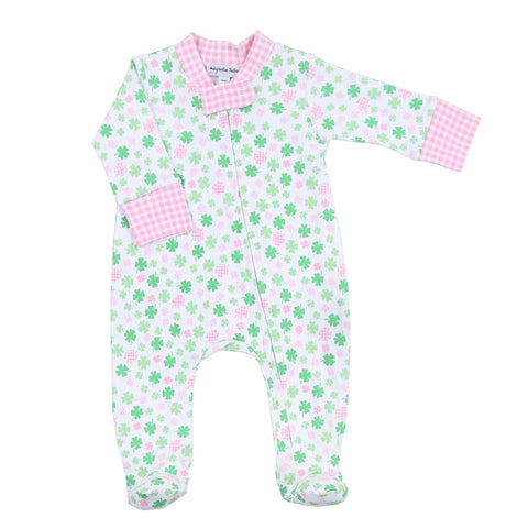 Magnolia Baby Printed Zipper Footie - Shamrock Cutie Pink - Let Them Be Little, A Baby & Children's Clothing Boutique