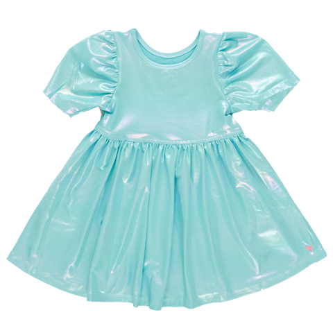 Pink Chicken Laurie Dress - Turquoise Lame - Let Them Be Little, A Baby & Children's Clothing Boutique