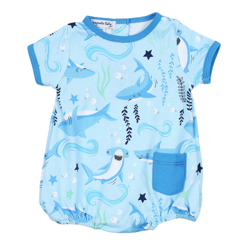 Magnolia Baby Printed Short Sleeve Bubble - Shark! - Let Them Be Little, A Baby & Children's Clothing Boutique