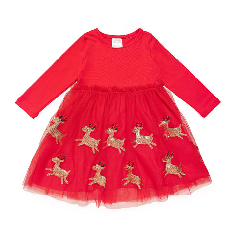 Sweet Wink Long Sleeve Tutu Dress - Reindeer Sequin - Let Them Be Little, A Baby & Children's Clothing Boutique