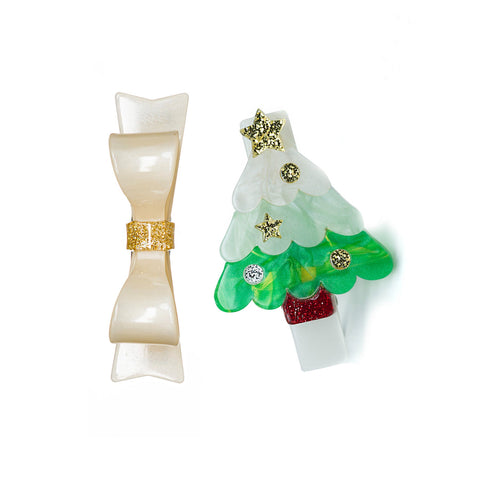 Lilies & Roses Alligator Clip - Christmas Tree Mint & Bowtie - Let Them Be Little, A Baby & Children's Clothing Boutique