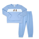 Lullaby Set Bayou Banded Pant Set - Boardwalk Blue, Puppy Love - Let Them Be Little, A Baby & Children's Clothing Boutique