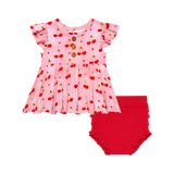 Posh Peanut Ruffled Cap Sleeve Henley Peplum Ruffled Bummie Set - Very Cherry - Let Them Be Little, A Baby & Children's Clothing Boutique