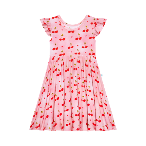 Posh Peanut Cap Sleeve Ruffled Twirl Dress - Very Cherry - Let Them Be Little, A Baby & Children's Clothing Boutique