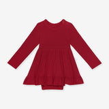 Posh Peanut Long Sleeve Ruffled Bodysuit Dress - Dark Red (Ribbed) - Let Them Be Little, A Baby & Children's Clothing Boutique