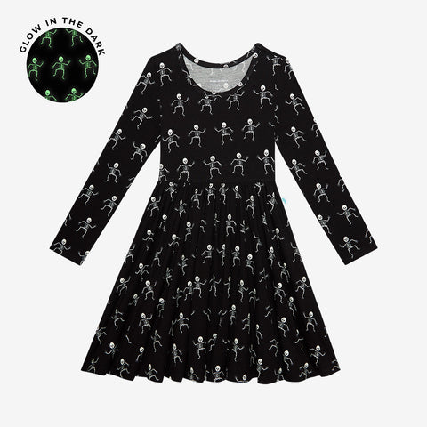 Posh Peanut Long Sleeve Twirl Dress - Dancing Skelly (Glow in the Dark) - Let Them Be Little, A Baby & Children's Clothing Boutique