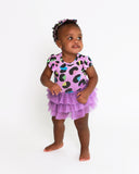 Posh Peanut Ruffled Cap Sleeve Tulle Skirt Bodysuit - Electric Leopard - Let Them Be Little, A Baby & Children's Clothing Boutique