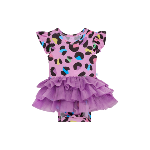Posh Peanut Ruffled Cap Sleeve Tulle Skirt Bodysuit - Electric Leopard - Let Them Be Little, A Baby & Children's Clothing Boutique
