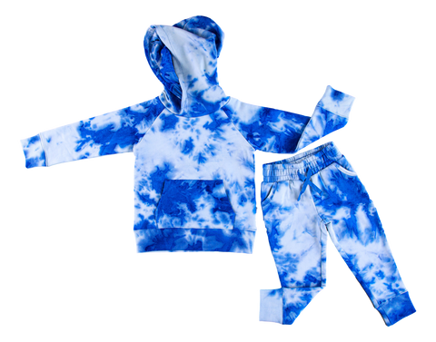 Birdie Bean Hooded Jogger Set - Tie Dye Sapphire - Let Them Be Little, A Baby & Children's Clothing Boutique