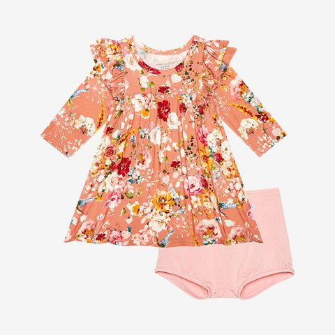Posh Peanut 3/4 Sleeve Flutter Dress Bummie Set - Celia - Let Them Be Little, A Baby & Children's Clothing Boutique