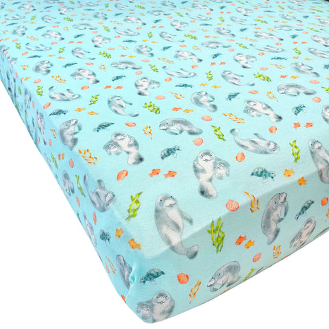 Free Birdees Twin Fitted Sheet - Get Your Float On Manatees - Let Them Be Little, A Baby & Children's Clothing Boutique