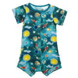 Free Birdees Short Two-Way Zippy Romper with Faux Buttons - Vroom to the Planets - Let Them Be Little, A Baby & Children's Clothing Boutique