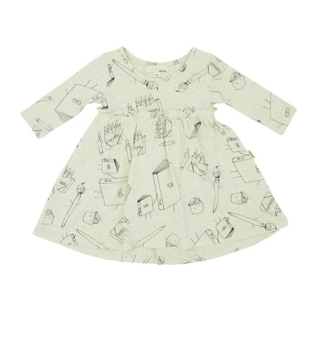 Greige Bamboo Dress - Almond Books and Crayons - Let Them Be Little, A Baby & Children's Clothing Boutique